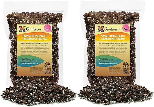 Premium Swiss Cheese Plant Potting Mix - 10 QT - Monstera Deliciosa Blend for Optimal Nutrients and Drainage for Healthy Growth - (2 Bags of 5 Quart)