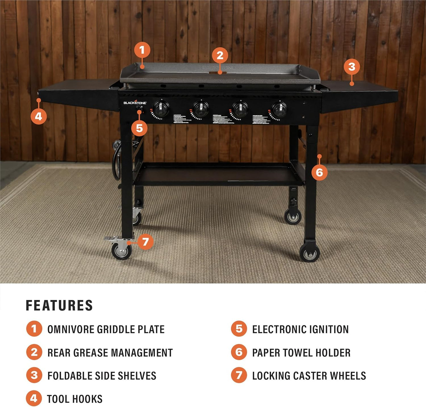 Blackstone 1554 36” Omnivore Griddle with Folding Side Shelves, Powder Coated Steel, Black