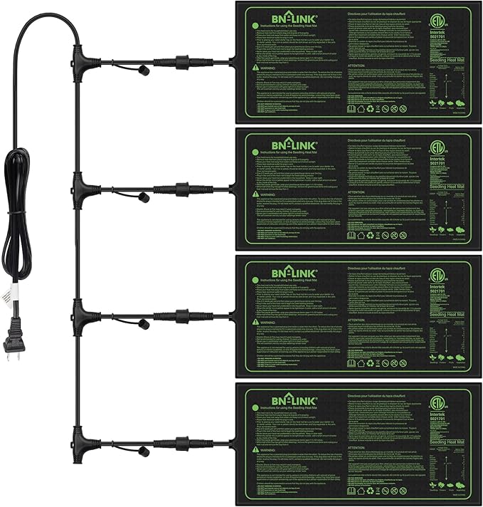 BN-LINK Seedling Heat Mat 10" x 20.75" 4 Pack Daisy Chainable Warm Hydroponic Heating Pad Waterproof for Seed Starting Germination, Indoor Gardening, Greenhouse