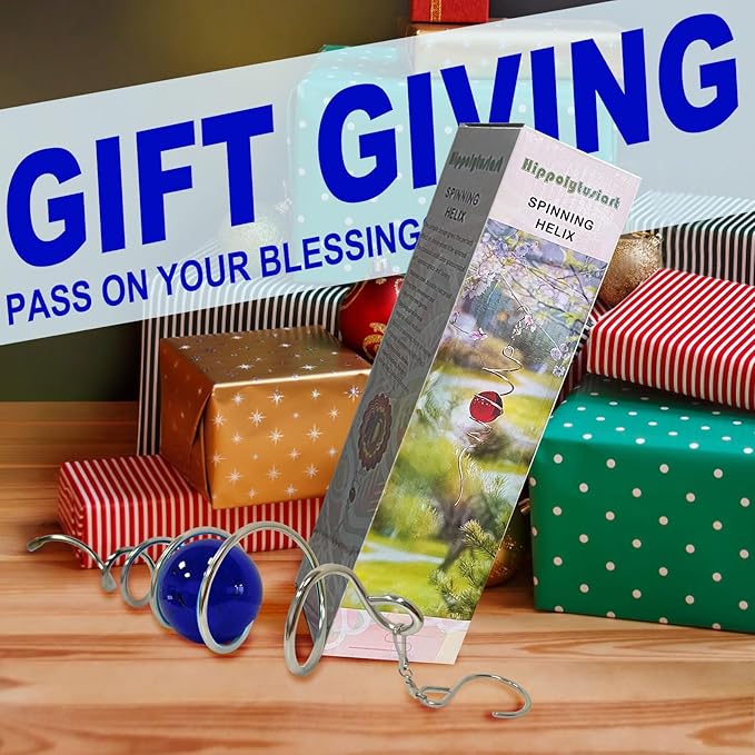 Gazing Ball Spiral Tail Wind Spinner,Decorative Wind Spinner 11inch Tail and 2 inch Glass Orb. Indoor Outdoor Wind Spinner Tail Sun Catcher Garden Decoration-13 inch Height(Dark Blue)