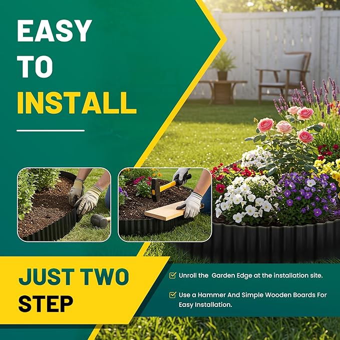 Corrugated Metal Garden Edging, 8"×20Ft Durable Landscape Border for Garden, Lawn, Flower Beds and Paver Edging (Black)