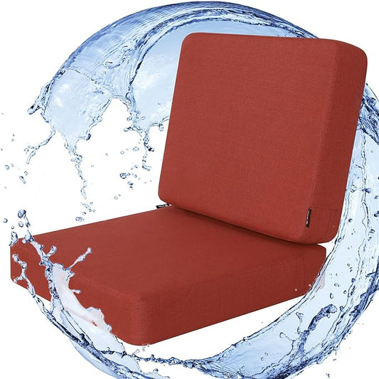 Favoyard Outdoor Deep Seat Cushion Set, 24 x 24 Inch Rainproof & 3-Year Fade Resistant Patio Furniture Cushions, Removable Seat Bottom & Back Cushion Covers with Ties for Chair, Sofa, Couch, Red