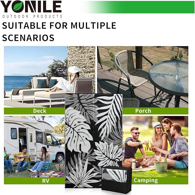 Outdoor Rug 5x8 ft Waterproof, Reversible Outdoor Plastic Straw Rug for Patios Clearance, Outdoor Area Rug Carpet RV Mat for Camping Backyard Deck Porch