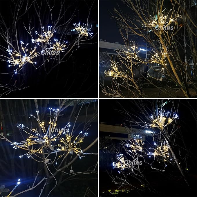 4 Pack Firework Lights, Yellow and White Patio Fairy Light Lighting Star Fireworks Sphere Fancy 120 LED DIY Dandelion Decoration Light with Remote, for Outdoor Bar Tree Wedding Party Restaurant