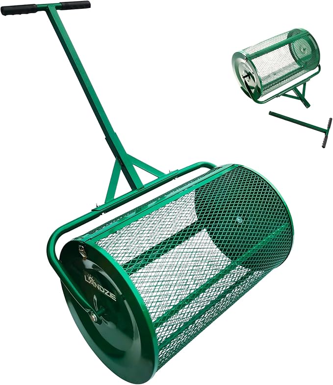 LANDZIE - The Original 24 Inch Compost and Peat Moss Spreader Roller - Top Soil, Sand, Manure, Mulch, Top Dressing Lawn and Garden Spreader