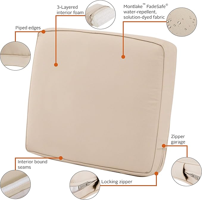 Classic Accessories Montlake Water-Resistant 19 x 20 x 4 Inch Patio Lounge Back Cushion, Antique Beige, Outdoor Loveseat Cushions