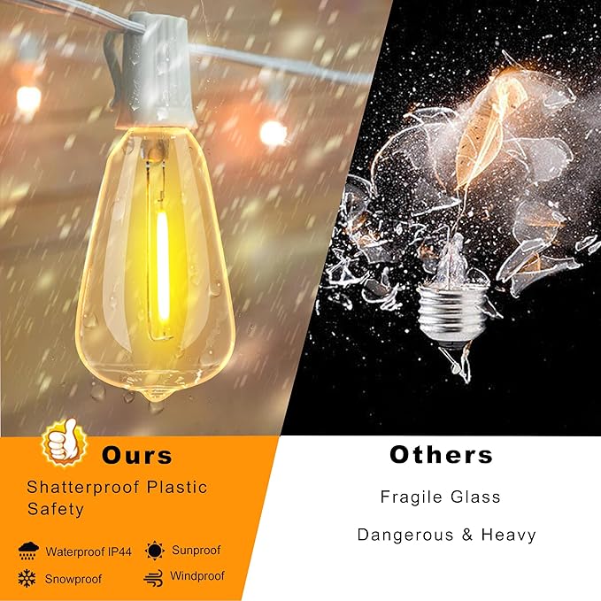 DAMAING Outdoor String Lights 200FT Waterproof,Patio String Lights for Outside with Shatterproof 104 Edison LED Bulbs,Vintage Dimmable Hanging Lights for Christmas,Wedding,2 Pack × 100FT White Cable