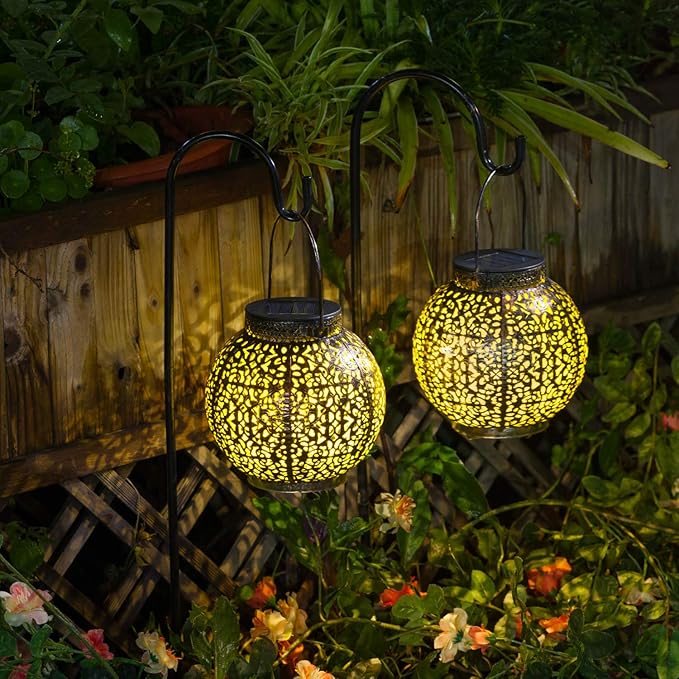 2Pack Outdoor Solar Lanterns Waterproof, Garden Gifts for Women, Rose Patio Garden Decor Lights , Warm White LED Table Lamp for Yard Art, Porch, Mothers Day Mom Grandma (Antique Bronze )