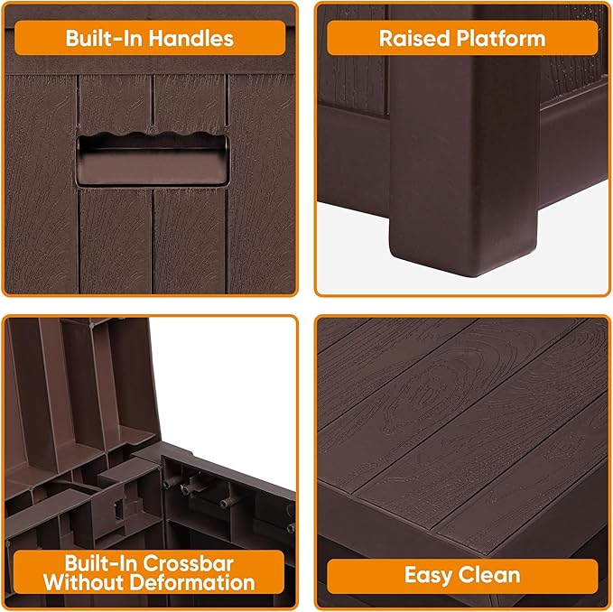 51 Gallon Resin Deck Box, Outdoor Storage Box Waterproof for Patio, Garden, Pool, and Deck, Storage Solution for Cushions, Tools, Delivery Packages, Brown