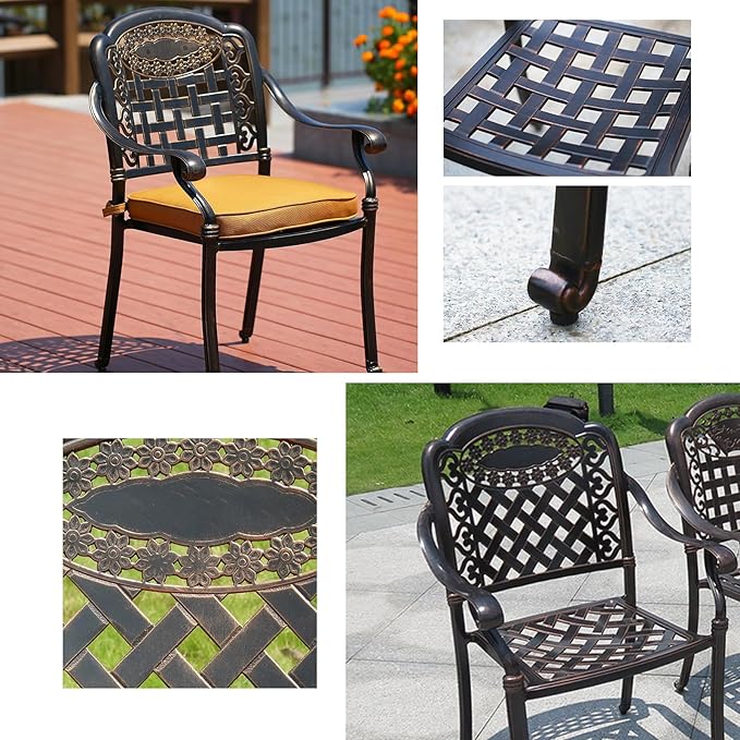Outdoor Dining Chair Cast Aluminum Patio Chairs Set of 2 All-Weather Patio Dining Chair with Adjustable Feet for Backyard Garden (B-Style Finland Chair)