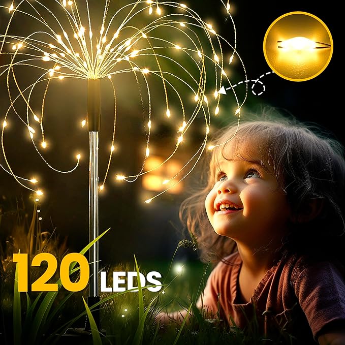 GIGALUMI Garden Outdoor Decor Lights 120LED 2Pack, Solar Garden Lights for Yard Outside Fairy Decorative,Solar Powered for Yard Pathway Flowerbed Planter Balcony Patio Decor（Warm White）