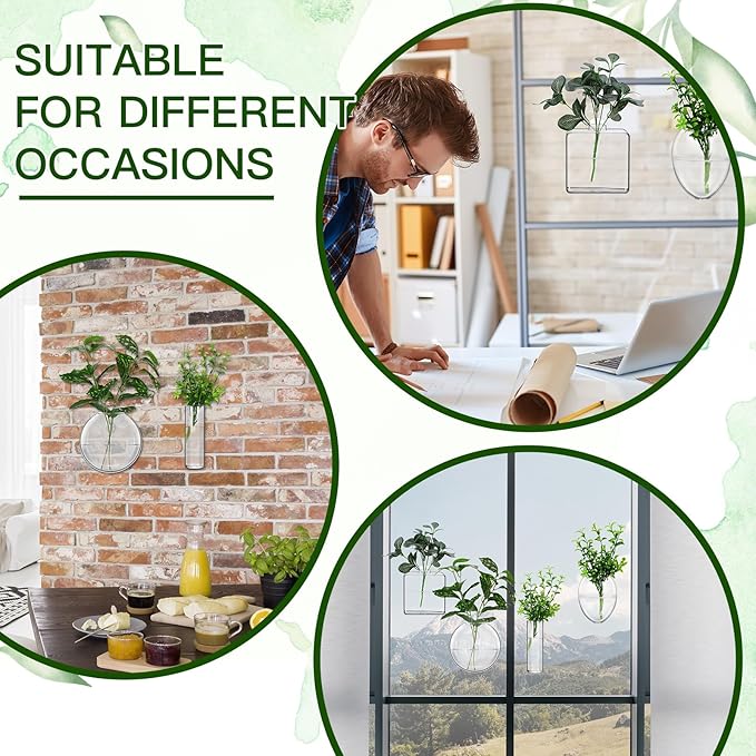 Baderke 4 Pcs Wall Hanging Planter Wall Window Propagation Station Hanging Planter Glass Terrarium Container Plant Propagation Station Vase for Garden Office Decor(Geometric)
