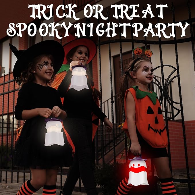 EverBrite 6-Pack Halloween Hanging Ghost Lights, Collapsible Ghost Camping Lantern, Two Color Changing, Indoor/Outdoor Halloween Spooky Party Decorations, Battery Included
