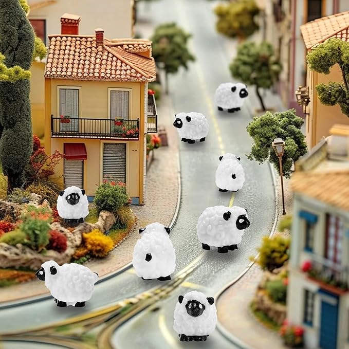 Bbiamsleep 105 Pcs Mini Sheep Figurines Miniature Sheep Tiny Sheep Mini Plastic Sheep Mini Resin Figurine for Fairy Garden Micro Landscape Decor Cake Topper