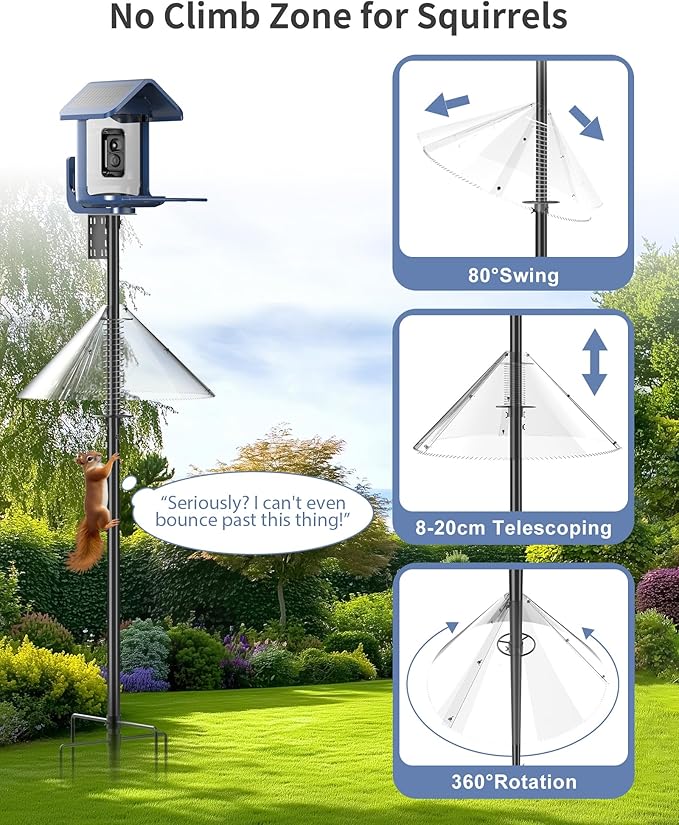 Bird Feeder Pole with Squirrel Baffle - 104 Inch Bird House Pole for Outdoors Heavy Duty, Squirrel Proof Baffle with Stainless Steel Spring for Better Defense, Slip-Fit Connection