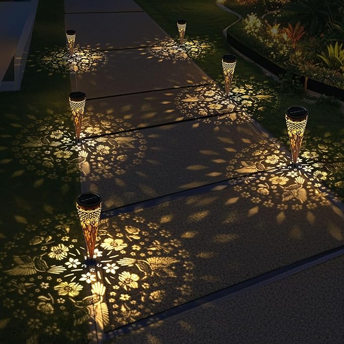KAIXOXIN Solar Garden Lights, Metal Hummingbird Pathway Lights, Outdoor Landscape Lighting for Patio, Backyard, Walkway (Hummingbird, 4)