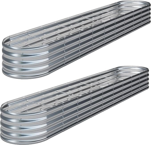 KFN 2PCS 12x1.8x1FT Galvanized Raised Garden Bed,Raised Garden Bed Kit-Oval Metal Vegetable Box,Large Planter Flower Boxes Outdoor,Planting for Vegetables,Flower,Herb,Sliver,0.7mm