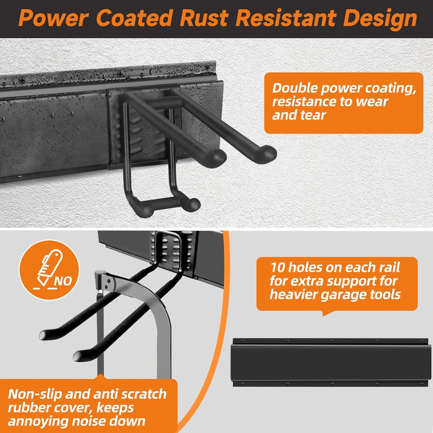 Garden Tool Organizer Wall Mount, Heavy Duty 48 Inches Garage Organization and Storage Racks for Yard Tools with 6 Hooks, Tool Hangers Holders for Hanging Folding Chair, Rake and Shovel