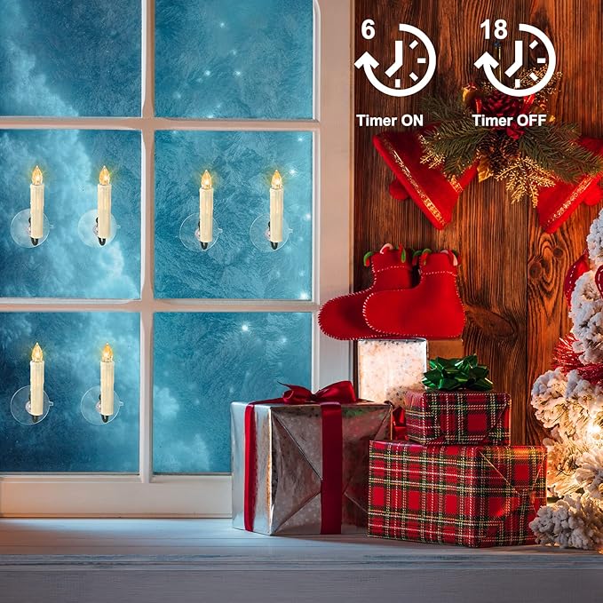 Flickering Flameless Window Candle LED Christmas Tree Candle Lights Warm White Battery Operated Electric Taper Candles with Remote Perfect for Home Garden Wedding Parties Decor (12 PCS,Ivory)