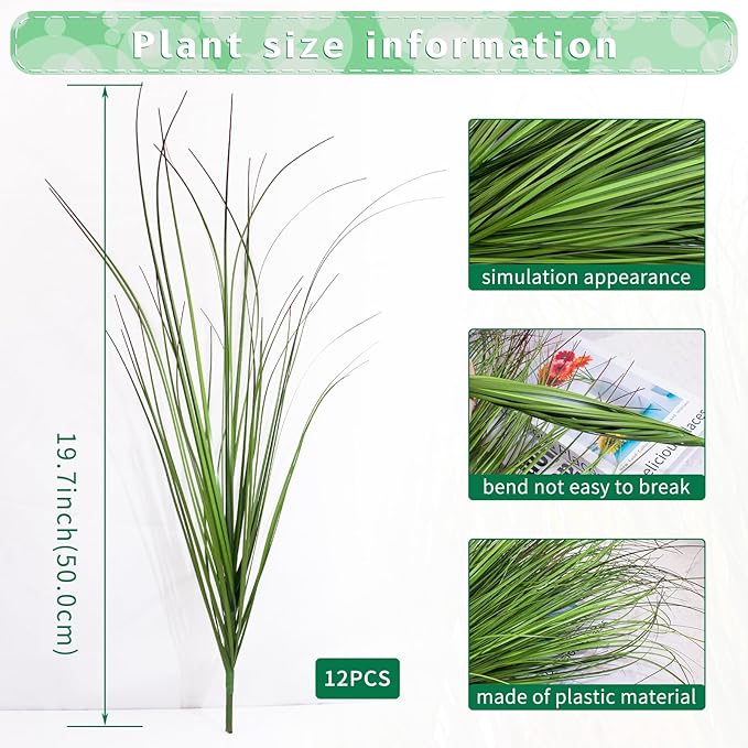 12Pcs Artificial Grass Plants, Faux Shrubs Wheat Grass, Artificial Tall Grass Fake Plants for Outdoor Decor,Artificial Greenery Stems Weed for Room Indoor Home Decor（Green Red Tail）