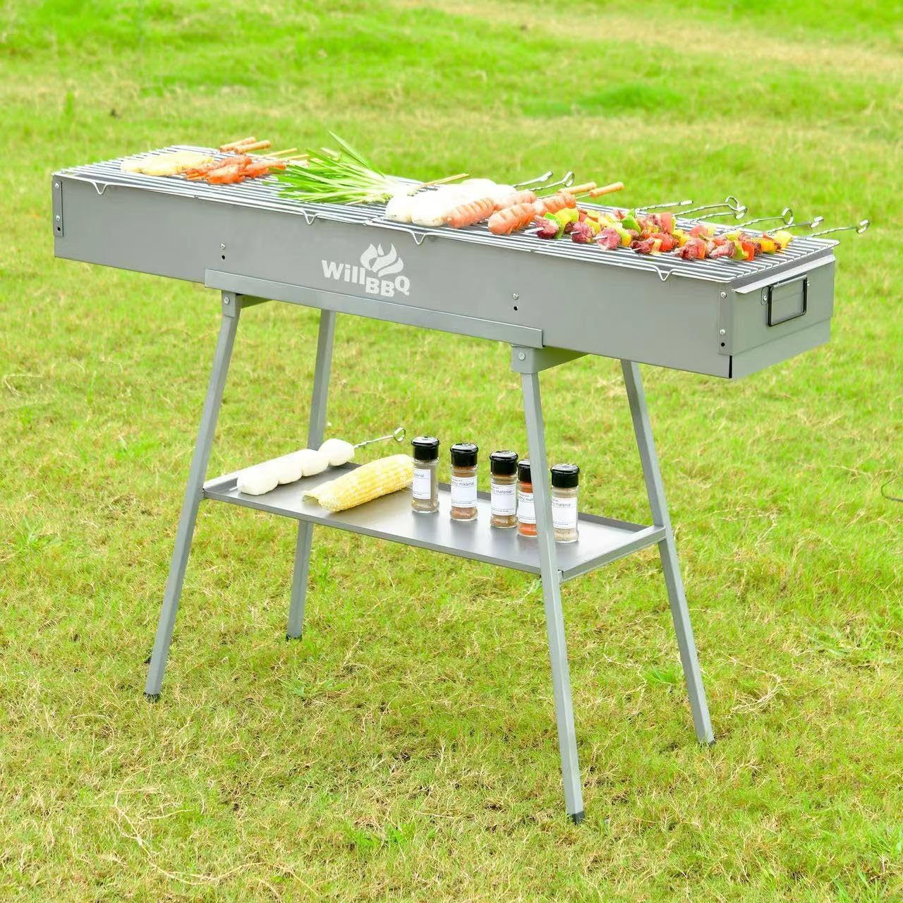 Charcoal Grills Commercial Quality Portable Multiple Size Hibachi BBQ Lamb Skewer Folded Camping Barbecue Grill for Garden Backyard Party Picnic Travel Outdoor Cooking Use(39.4x10.3x5.1 inch)