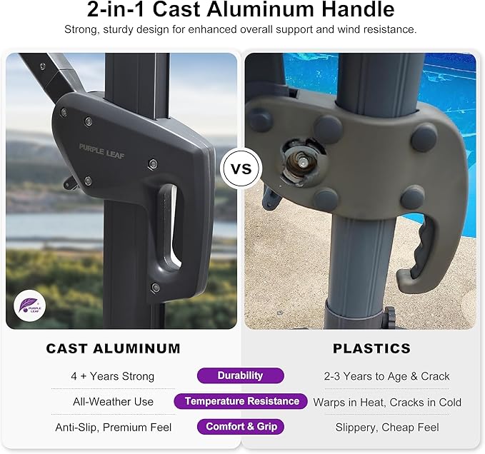 PURPLE LEAF 8 FT Cantilever Patio Umbrella Outdoor Aluminum Offset Square Umbrella with 3 Years Fade Resistance Recycled Fabric and 360-degree Rotation for Deck Pool Garden, Ash Mocha