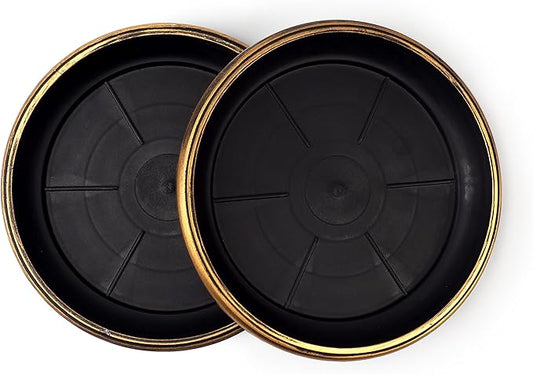 Decorative Heavy Duty Tray/Saucer (2 Pack) Rustic Medieval/French Country Look, Pot/Planter Base for Indoor/Outdoor Decor Use. Long Lasting, Reusable Light Weight (13 inches, Gold)