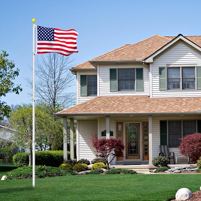16FT Telescopic Flag Pole Kit, Heavy Duty 16 Gauge Aluminum Outdoor In Ground Flag Poles with an Embroidered 3x5 USA Flag, for Residential or Commercial,Garden,Yard Flag Poles