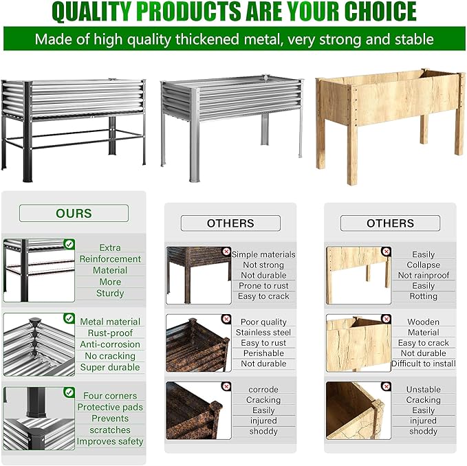 Doniks 2PCS Raised Garden Bed with Legs, 48×24×32in Large Outdoor Metal Galvanized Garden Planting Box, 600lb Capacity for Vegetables Lawn Green Flowers, Fruits, Terrace