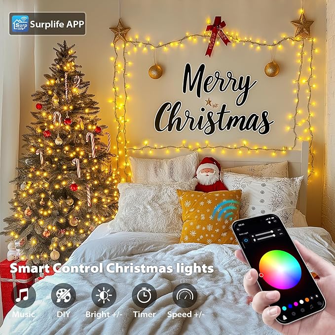 JMEXSUSS Smart Color Changing Christmas Lights, 173ft 500 LED RGB Christmas String Lights with Remote & APP, Waterproof Christmas Tree Lights for Indoor Outdoor Xmas Tree Party House Decoration