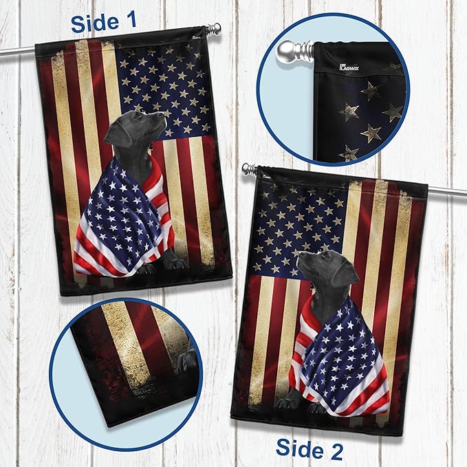 FLAGWIX Black Labrador Retriever House Flags, Patriotic Dog Decor American Flag - 4th of July Decorations for Home, Yard Decor, House Flag 30x40 - Double Sided, Heavy Duty Canvas Flag Indoor Outdoor