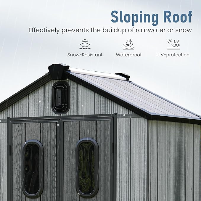 Domi 5x3 FT Outdoor Resin Storage Shed, All-Weather Double-Wall Storage Building for Backyard, Garden, Lawn Tools, Mower, Bike & Pool Equipment, Lockable Doors, Ventilated Roof, Grey