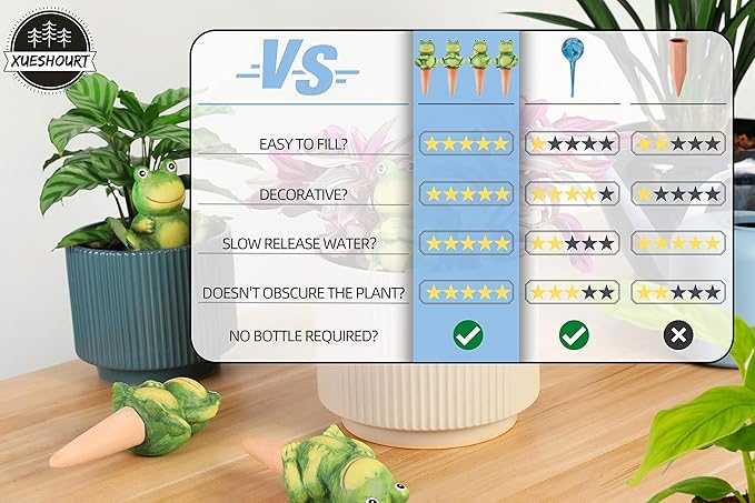 4-Pack Frog Plant Watering Globes Decorative Self Watering Spikes Planter Insert Terracotta Plant Watering Devices Automatic Plant Waterer for Indoor Outdoor Plants