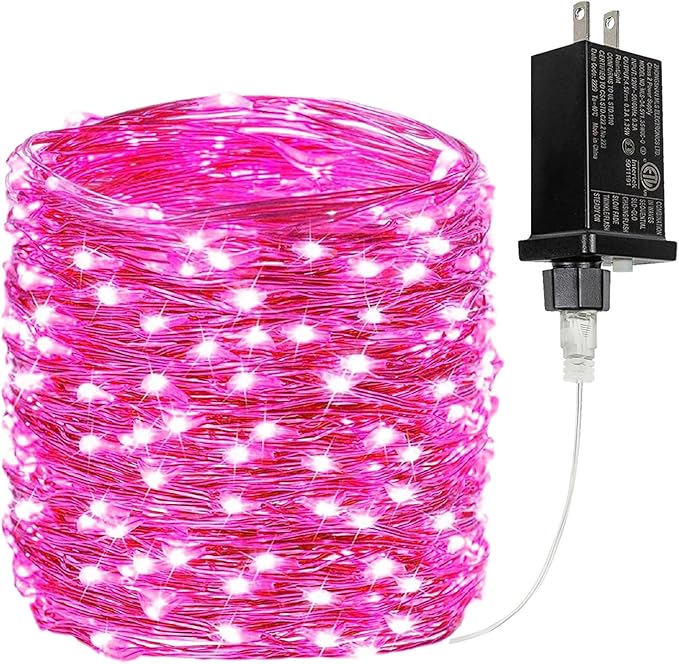 66Ft 200 LED Pink Fairy Lights Plug in, Waterproof String Lights Outdoor Indoor 8 Modes Bedroom Decor, Twinkle Light for Girl's Room Garden Party Mother's Day Valentines Decorations