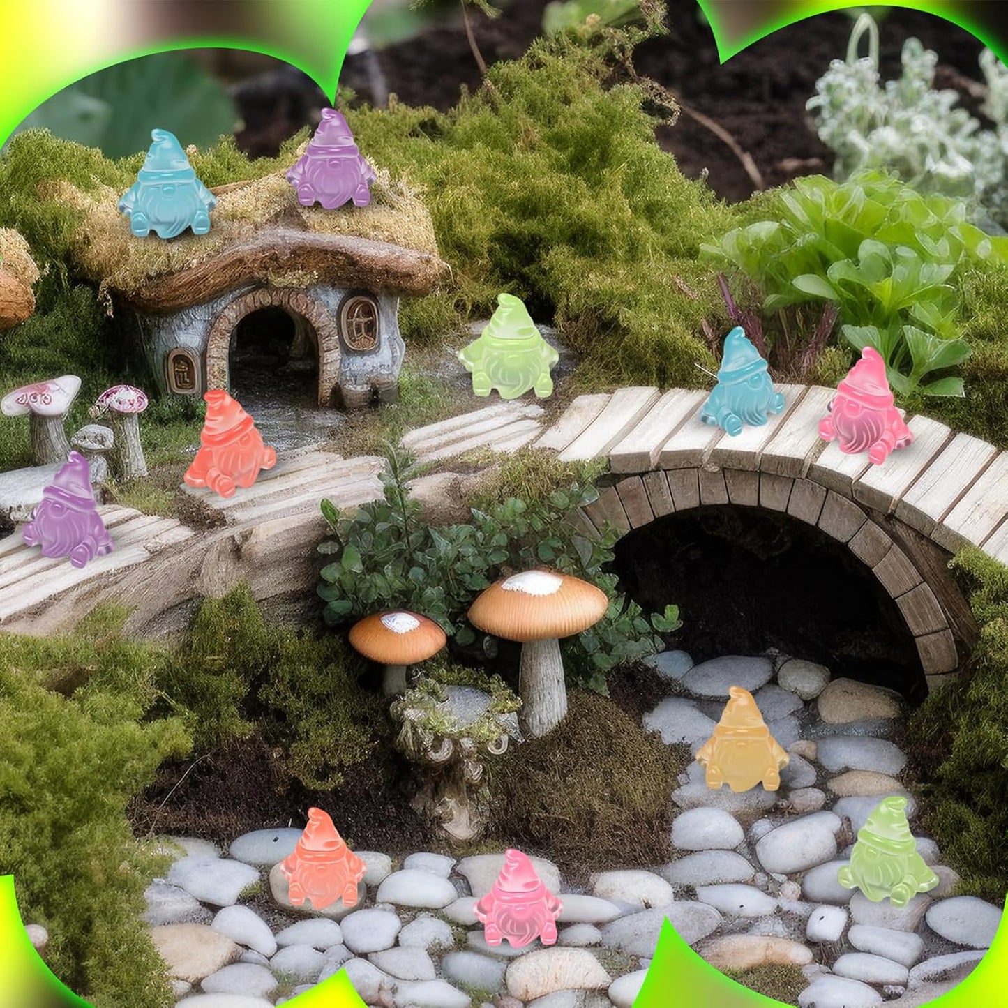 60 Pcs Mini Resin Luminous Gnomes Bulk Tiny Fairy Resin Statues Glow in The Dark Small Gnomes Miniature Figurines for Landscape Outdoor Patio Yard Lawn Plant Pots Fairy Decor (Vivid)