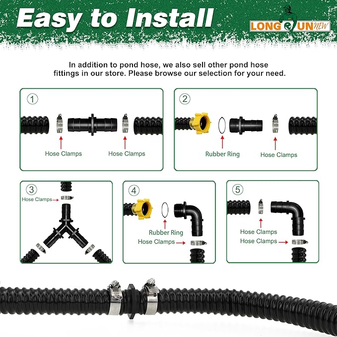 1" Dia. Corrugated Pond Tubing 1-Inch ID, 3.9 FT Length, Black PVC Kinkproof Strong Flex Tubing