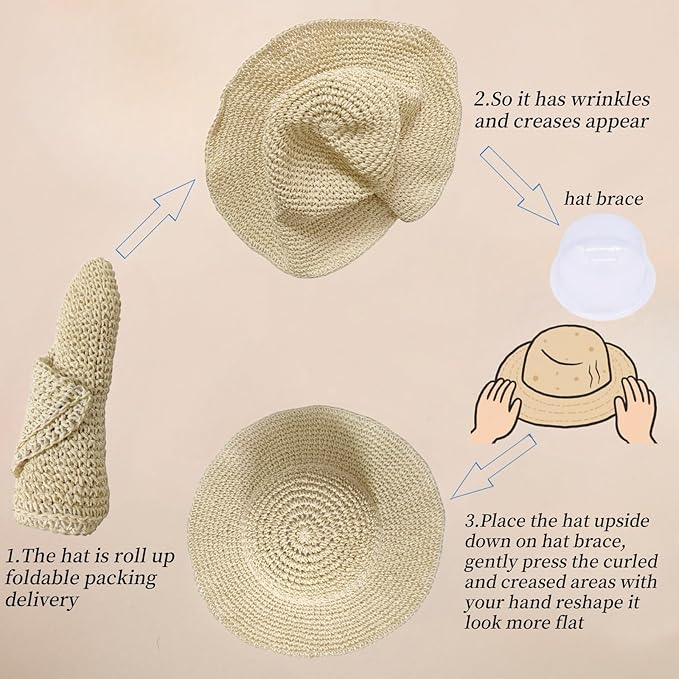 Floppy Big Beach Straw Hats for Women Foldable Summer Wide Brim Packable Sun Hat Womens Travel Straw Fedora Hat