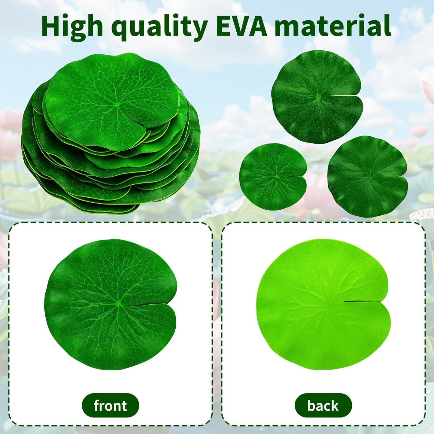 14PCS Artificial Fake Lily Pads, Realistic Water Floating Fake Lilying Pad for Pond, Artificial Floating Foam Lotus Leaves for Koi Fish, Water Lilys Pads Foliage Pond Decor for Pool (3 Size)
