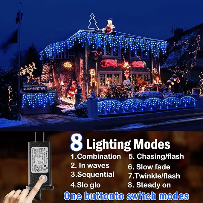 Hezbjiti Christmas Lights Decorations Outdoor, 800 LED 65.6 FT 8 Modes 150 Drops Fairy String Curtain Lights for Christmas Decor Eaves Window Party Yard Garden Indoor (Blue)