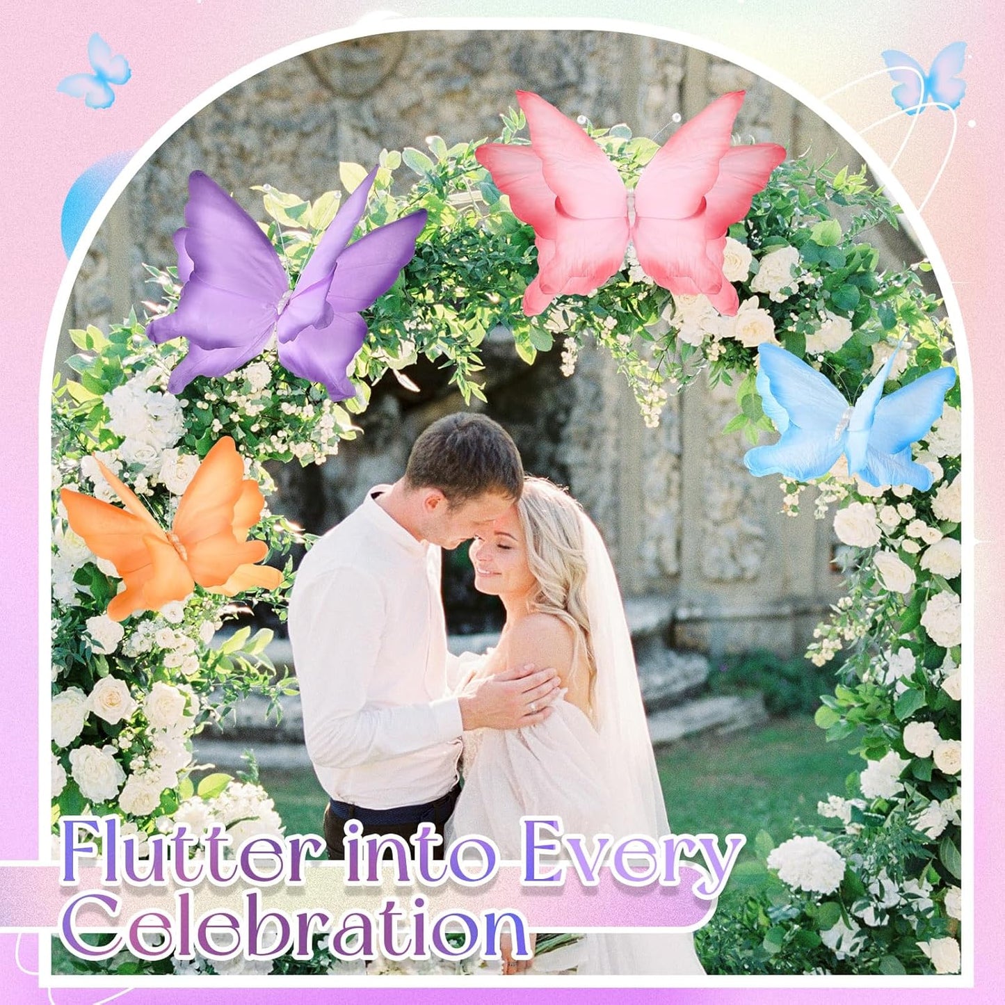 Havawish 4 Pcs Gaint Butterfly for Party Decorations 19.7"/ 11.81" 3D Crepe Paper Hanging Large Butterfly for Women, Flower Paper Party Decorations for Spring Wedding Birthday Garden Nursery Decor