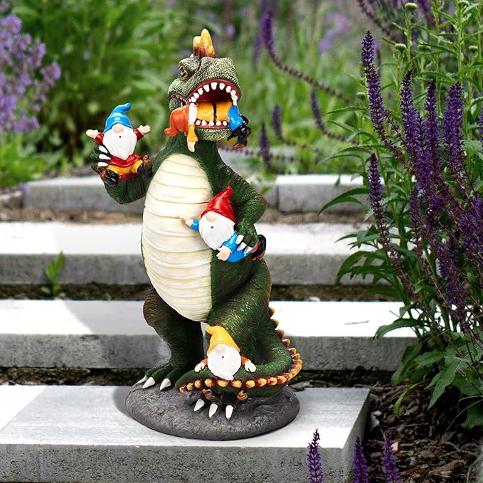 Dinosaur Eating Gnomes Garden Decor Statue - Funny Dinosaur Gnome Massacre Outdoor Decor for Yard, Patio, Lawn Ornaments - Garden Gifts for Mothers Day, Housewarming, Festival