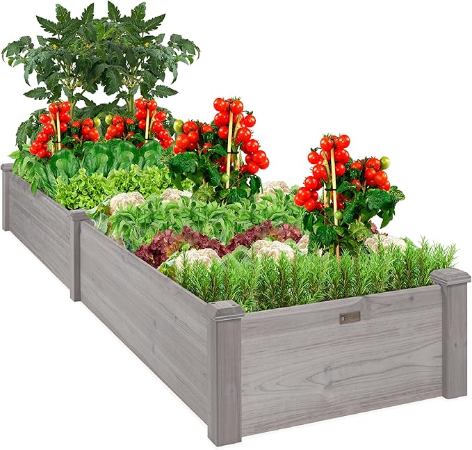 Best Choice Products 8x2ft Outdoor Wooden Raised Garden Bed Planter for Vegetables, Grass, Lawn, Yard - Gray