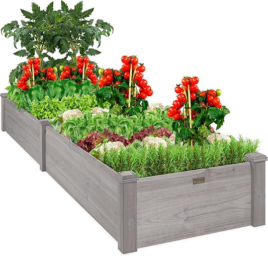 Best Choice Products 8x2ft Outdoor Wooden Raised Garden Bed Planter for Vegetables, Grass, Lawn, Yard - Gray