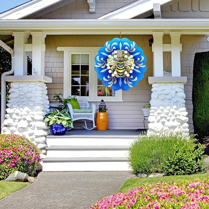 Bee Wind Spinners 3D Hanging Wind Spinner Bee Ornament Gifts for Women Mom Grandma,12inch Metal Spring Wind Kinetic Sculpture for Outdoor&Indoor Decor, Yard Art, Garden Decoration