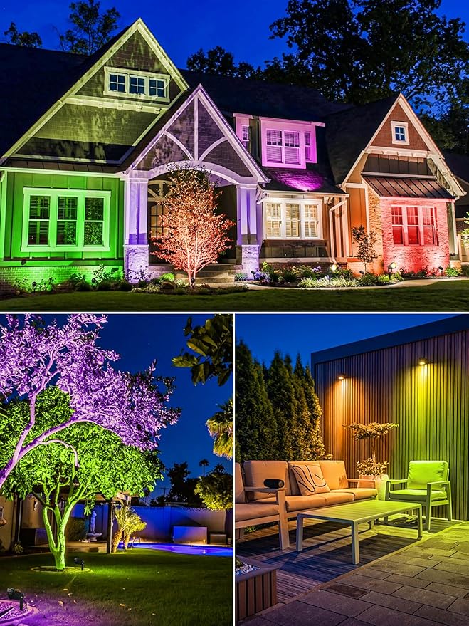 Christmas RGBW Outdoor Spotlights for Yard,10W Color Changing Landscape Lights with Remote Control 120V LED Landscape Lighting Waterproof Spotlight with Plug Tree Garden Path Decoration (4Pack)