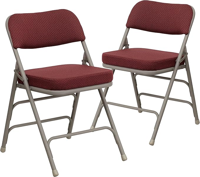 Flash Furniture Hercules Series Metal Folding Chairs with Cushioned Seat, Fabric Upholstered Event Chairs with 300-lb. Static Weight Capacity, Set of 2, Burgundy