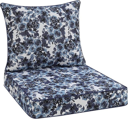 Favoyard Outdoor Seat Cushion 19 x 19 x 3 in Waterproof Pattern Fade Resistant Cover Removable Patio Furniture Cushions Deep Seat & Back Cushion Set with Adjustable Straps for Patio Chair Sofa Couch