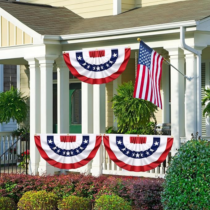 8 Pack USA Pleated Bunting Fan Flags, 1.5x3 Ft Patriotic Half Fan Banner American Flag Decoration Bunting for Outside Red White and Blue Decor Independence Day Memorial Day 4th of july Decorations