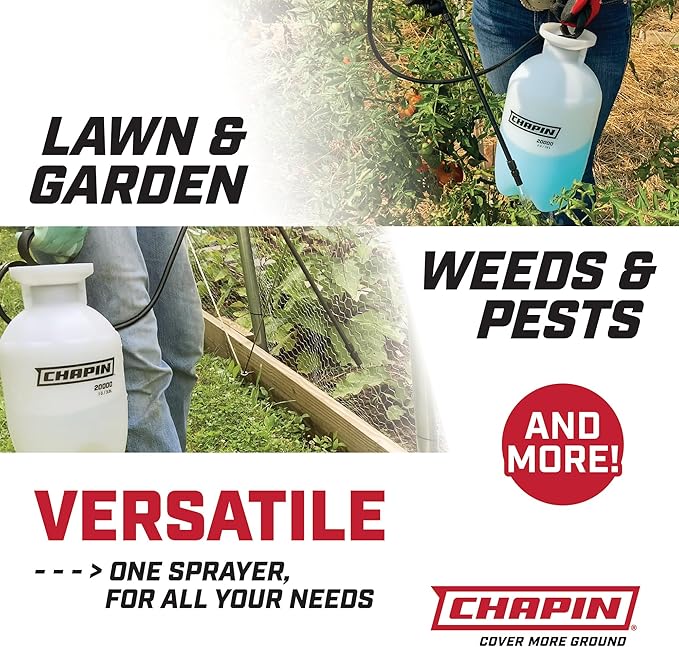 Chapin 20002 Made in USA 2 -Gallon Lawn and Garden Pump Pressured Sprayer, for Spraying Plants, Garden Watering, Lawns, Weeds and Pests, Translucent White