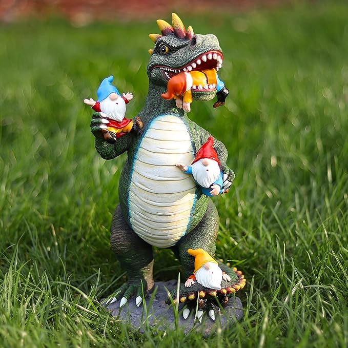 Dinosaur Eating Gnomes Garden Decor Statue - Funny Dinosaur Gnome Massacre Outdoor Decor for Yard, Patio, Lawn Ornaments - Garden Gifts for Mothers Day, Housewarming, Festival